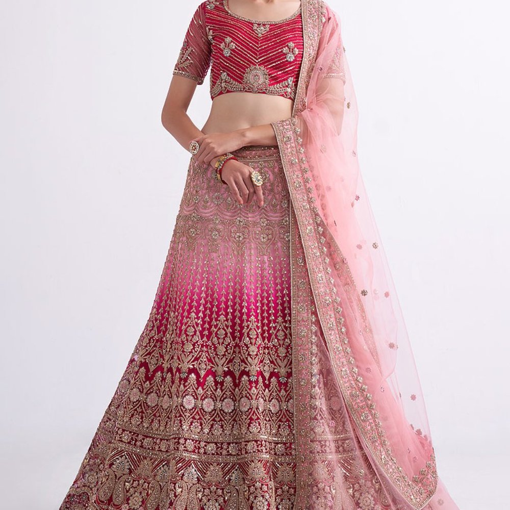 Heavy Embroidered Pink Lehenga